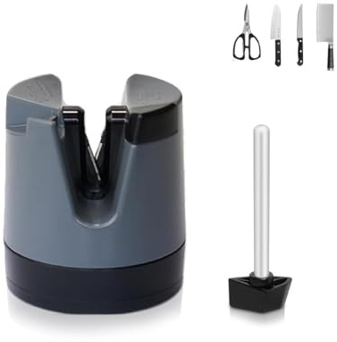 Baymate Affila Coltelli Affilacoltelli Multifunzionale Manuale Acciaio al Tungsteno Affilacoltelli Affilacoltelli Affilatore con Ventosa per Lame Dritte Dentellate e Forbici