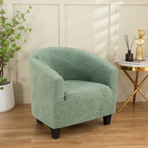 Morbuy Sesselbezug Stretch, Sessel Überzug Universal Sesselhussen Waschbar Blattjacquard Sesselüberzug Hussen Cocktailsessel Clubsessel Überzug Weich, Elastisch (Salbei Grün)