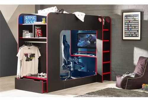 Marlborough Timber Black and Red Gaming Heaven Bunk Bed 3ft (90cm)