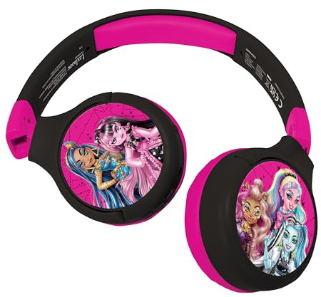 LEXIBOOK, Monster High, Auriculares Bluetooth, HPBT010MH | Bluetooth y cable 2 en 1, micrófono, botón de control, batería recargable, rosa