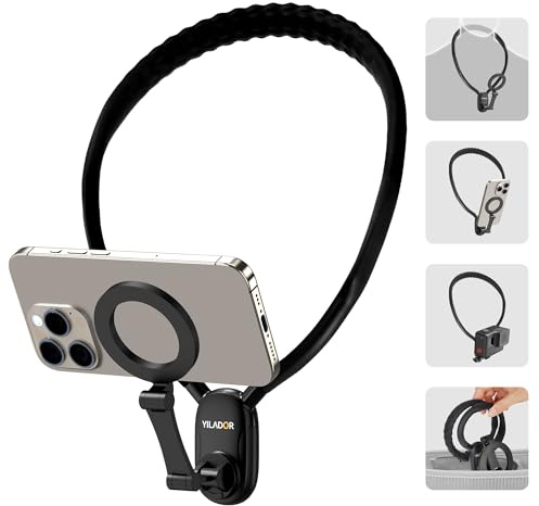 Magnetic Neck Phone Holder for Recording, Hands Free POV/Vlog Video Filming, 4 in 1 Phone Chest Mount for Cooking/Riding/Indoor/Outdoor, Content Creator Essentials for iPhone Android GoPro DJ (Black)
