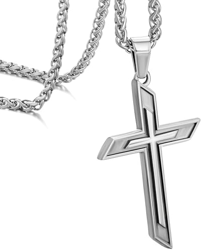 murtoo Kette Herren, Halskette mit Kreuz Anhänger für Männer, Silber Vintage-Silber aus Edelstahl, Kreuzkette für Herren Damen, Tolles Geschenkideen