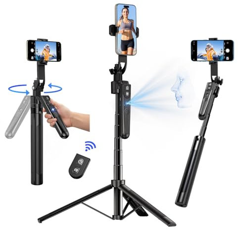 yAyusi Tracciamento Automatico del Volto Treppiede, 180cm Treppiede con Supporto Telefono, Nessuna App, Controllo Gesto, 360° Tracciamento Automatico Selfie Stick Treppiedes per Video/Streaming Live