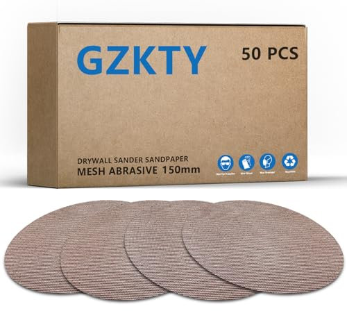GZKTY 50 Pezzi Rete Dischi Abrasivi 150mm, Grana 60/80/120/180/240, Per Levigatrice Orbitale da 150mm e Levigatrici per Legno per la levigatura di superfici dure, legno, stucco, vernice, metallo