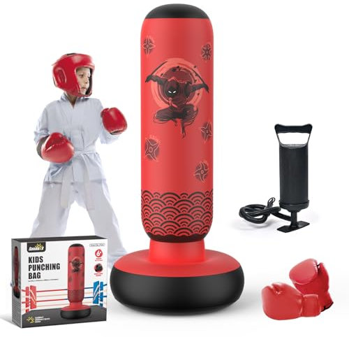 Sunikko X Tall Punching Bag for Kids, Larger 66 Inch Inflatable Stable Boxing Bag for Teens, Ninja Shuriken Toy Gifts for Boys Girls, Boxing Set with Gloves and Pump for Practicing Karate Taekwondo