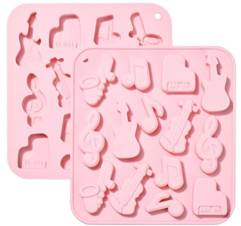 KitBeads 2 Pcs Musical Instrument Silicone Molds Pink Music Note Fondant Moulds Bass Piano Guitar Moulds for Soaps Crafts Decorations