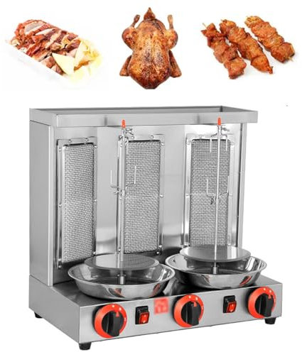 XNYXLPP Rôtissoire à gaz, Gril Rotatif Automatique en Acier Inoxydable avec 3 brûleurs, régulation de la température 50-350 °C, Four Rotatif Vertical de comptoir (Silver)