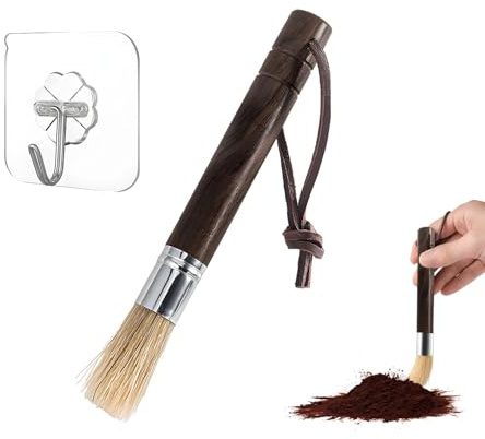 Barista Kaffee Pinsel aus Walnussholz mit Naturborsten & Klebehaken – Espresso Reinigungsbürste für Kaffeemühle, Kaffeemaschine & Siebträger – Barista Zubehör für Küche & Café