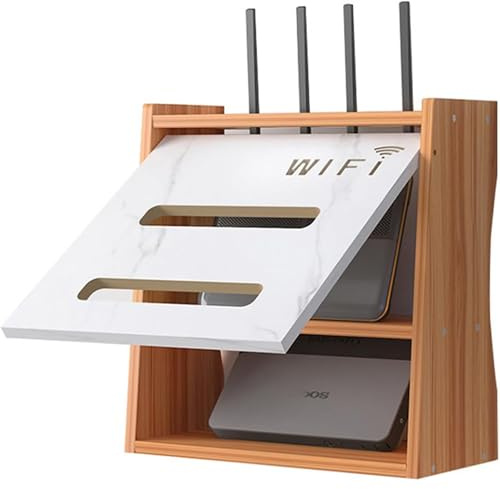 PZPIUGY WiFi Router Aufbewahrungsbox, Schwebende Regale, Wand WLAN Router Regal, Wandbehänge TV Kabel Verstecken Box, WLAN Box(Cherry Wood)