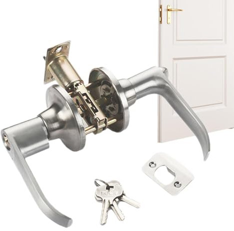 Serrure de poignée de porte intérieure pour chambre et salle de bain, système de verrouillage à trois barres avec 3 clés pour l'intimité, poignée de porte de maison avec mécanisme sécurisé à trois