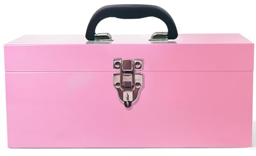 16 Portable Metal Toolbox Large Tool Box 18-Gauge Fishing Tackle Box Tool Box Drawer Organizer Steel Tool Box With Metal Latch and Handle Pink