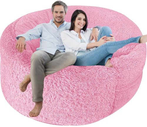 Delmach Fluffy Bean Bag Chair Cover for Adults Teens or Kids, xl Faux Fur Stuffed Animal Storage (Light Pink, 5 ft (Cover Only))