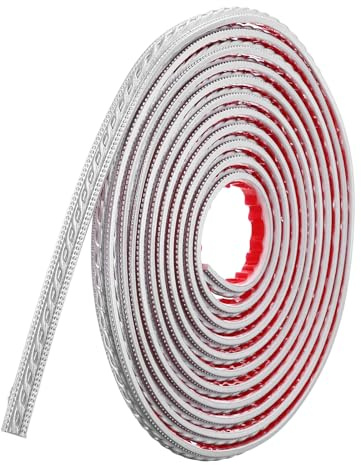 sourcing map Garniture de moulage autocollante pour murs - 1,3 cm x 4,9 m - Flexible - Bande autocollante pour panneau mural - Bordure de papier peint pour sol et plinthe - Argenté