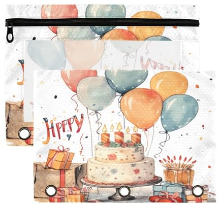 Fuauuyl Astuccio per 3 raccoglitori a forma di torta di compleanno, con finestrella trasparente, per raccoglitori, con cerniera, confezione da 2, B, one sizex2, Organizer per borse