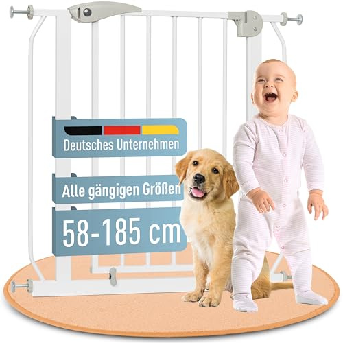 IB STYLE Treppenschutzgitter für Babys Berrin - Türschutzgitter, Hundeabsperrgitter aus Metall, Einfache Montage, Ohne Bohren, Weiß, 175-185 cm