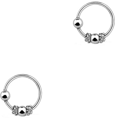 DENI 2 x små näsringar i sterling silver, bali design med dragkedja, innerdiameter 7 mm, tjocklek 0,6 mm, 7mm diametro interior, Silver, Ingen ädelsten