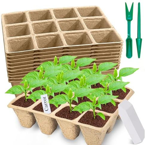 MOAZIFI 13-Teiliges Anzuchtset Mit 10 Anzuchtschalen 12 Zellen, Nachhaltige Anzuchttöpfe Aus Robustem Material, Keimschale Set Mit Werkzeugen Und Pflanzenetiketten, Ideal Für Gemüse Kräuter Blumen