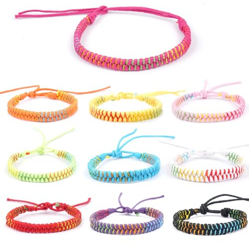 Maxmoc Freundschaftsarmbänder Kinder,10 Stück Armband Kinder Mädchen,Handgefertigt Gewebte Freundschaftsarmband,Verstellbar Regenbogen Armbänder für Frauen Damen Herren