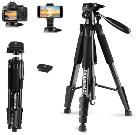 PIOENIMAGE 74 Camera Tripod, Expandable Camera Tripod Stand for Camera and Phone, Spotting Scope Tripod, Camera Stand for Photography, Video Recording, Compatible with DSLR, iPhone, Spotting Scopes