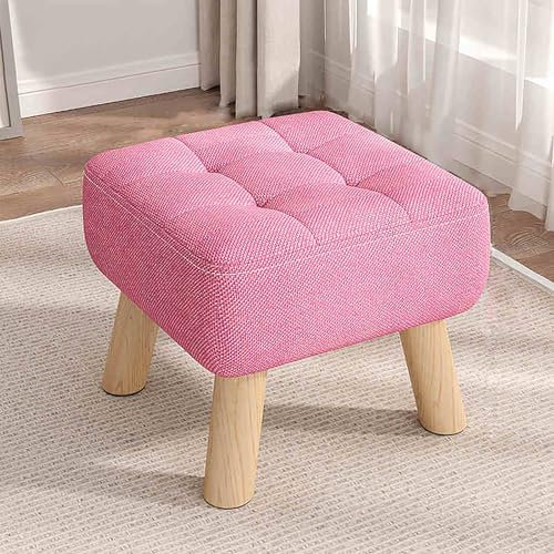 Multifunktionaler Ottomane mit Fußstütze, rosa Leder-Pouf zum Schuhwechseln, kleiner Couchtisch, Make-up, Schminktisch, Hocker, gepolsterte Akzentmöbel (30 x 30 x 26 cm)