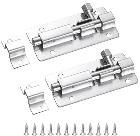 2 Stainless Steel Sliding Bolt Latches, 2 Inch Door Bolts with Screws | Rust-resistant stainless steel 2-inch sliding bolt latches with screws for internal doors, cupboards and storage units.