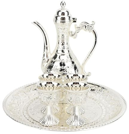 Zerodis - Taza de té vintage turco con teatro de metal de lujo para servir en casa de metal premium (SILVER)