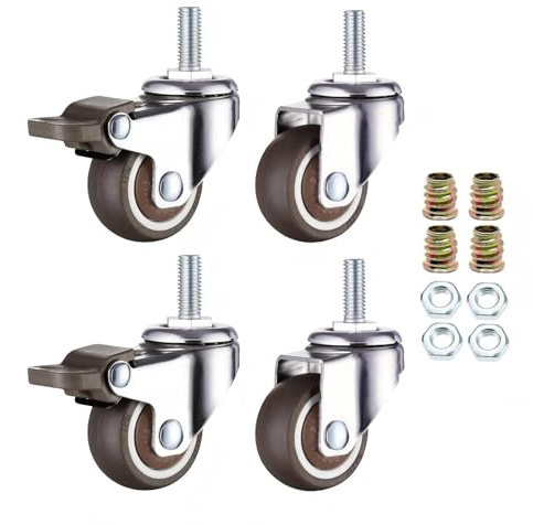 4 Stück Lenkrollen mit Bremse, M8 X15mm Rollen mit Bremse, Möbelrollen Klein,1.5 Zoll TPR GummiRollen, 360° Drehbar Möbelrollen,Geeignet für Kinderbetten, Kleinmöbel, Kinderwagen, Regale usw