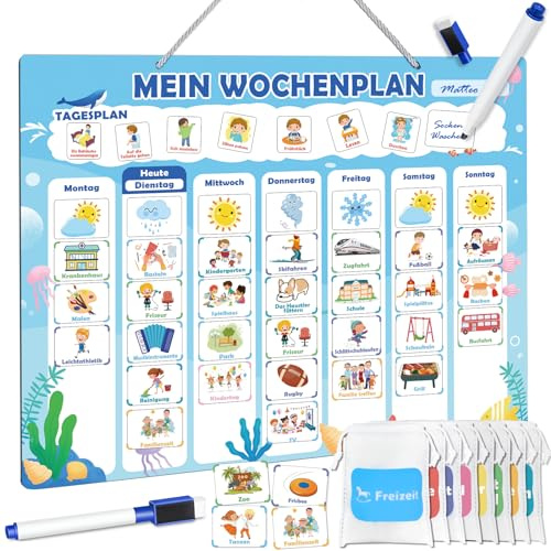 FORMIZON Wochenplaner Kinder Magnetisch, Magnettafel mit 248 Magnete, Stift Abwischbar, Tasche, Routine Planer, Kalender Kinder Montessori to Do Liste Lernhilfe zur Selbstständigkeit & Wochenplanung