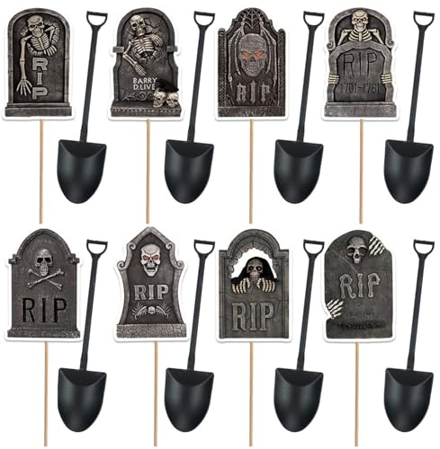 Halloween Cupcake Topper,48 Stück Kuchen Deko Grabstein Toppers,Cake Topper Halloween,Kuchendeko halloween Tortendeko,Tortendeko Grabsteine Horror Deko,tortendeko für Party Kuchen Käseplatte Dekor