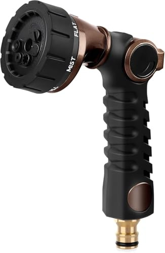 RESTMO Gartenbrause Metall Heavy Duty, Gartenschlauch Spritze | Robuste Handbrause Garten, 7 Muster Garten Wasserspritze für Bewässerung, Autowaschen, Braun