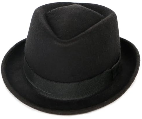MZSKLW Klassisk hatt för män, solid, vinter, kortärmad, jazz, hög passform, svart filtmössa för män (svart)
