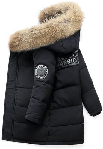 Tilozs Garçon Doudoune Enfant à Capuche Fourrure Chaud Manteau Blouson Matelassé Veste d'Hiver Parka Vêtement Coupe Vent, Noir, 15-16 ans(Label size: 170)