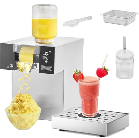 Macchina per Ghiaccio tritato, Macchina per Granite, tritaghiaccio Commerciale con Piatto Girevole Elettrico in Acciaio Inox per frullare, Cocktail, frappé, velocità Regolabile, 10