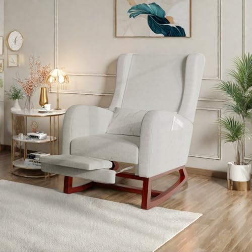 KatFash Mecedora con ReposapiéS,Sillón Balancín,Mecedora Lactancia,Mecedoras de Salón con 2 Bolsillo Lateral y Reposabrazos,Sillon Lactanciacon Almohada,Terciopelo Esmerilado