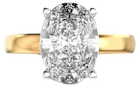 Anmutiger Verlobungsring aus 925 Sterling Silber mit Solitär, vergoldet | Luxuriöser ovaler Moissanit-Ring, handgefertigter Damenschmuck | WWJR_0615