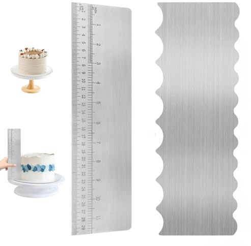 2PCS Stainless Steel Cake Scraper Set - 30cm Ruler Scraper + Large Wave Scraper, Professional Buttercream Smoother & Icing Scraper for Cake Decorating, Baking Tools for Amateurs & Pastry Chefs