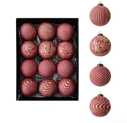 Weihnachtskugel-Ornament, 8 cm, Vintage, dekorative Kugeln, Retro-Weihnachtsbaum-Hängedekoration, bruchsicher, für Kranz, Kamin, Tischsitzung (rot)