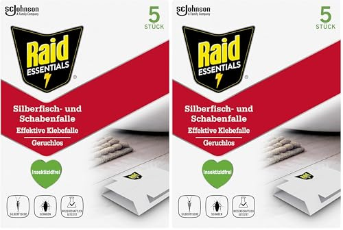 Raid Essentials Silberfisch- und Schabenfalle, effektiver Schutz ohne Insektizide, geruchlos, 5 Stück (Packung mit 2)