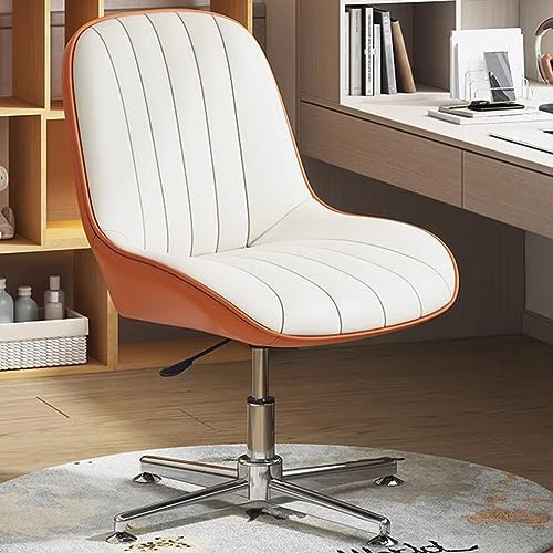 Modern armlös ergonomisk kontorsstol med PU-läderstoppning och snurrbas, bekväm arbetsstol för hem och kontor