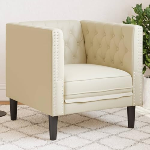 Genérico Sillón Chesterfield de Cuero Artificial Blanco Crema,Mobiliario,Sofás,372653