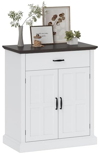 HOMCOM Small Sideboard with 3 cm Thick Top, Adjustable Shelf, Drawer, White