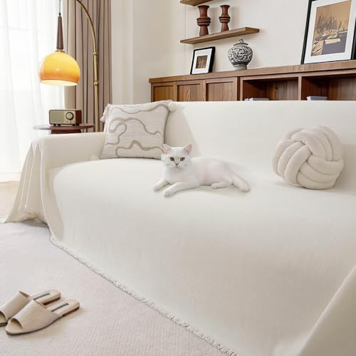 Ystyle Funda Sofa 3 Plazas, 180x340 CM, Manta Cubre Sofa, Crema | De Chenilla Antideslizante y Antimanchas, Protector de Sofa para Perros y Gatos para Salón, Sofa Cover Four Seasons Universal