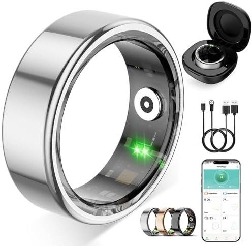 ZBNMY Smart Ring für Damen Herren, Fitness Tracking Ring mit Herzfrequenz, Schlafüberwachung, Schrittzählung für iOS und Android, Keine Abonnementgebühr, IP68 wasserdicht (Silber, 10)