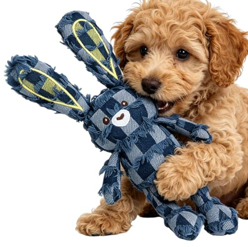 Quietschspielzeug Für Hunde – Robuster Plüsch-Hase Für Aggressive Kauer | Interaktives Kauspielzeug Zur Zahnpflege & Training | Apportierspielzeug Für Kleine Mittlere & Große Hunde, 32x17cm