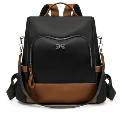 LY&SQ Sac à Dos Femme Pochette Nylon Voyage Sac à Bandoulière Antivol | Sac à Dos Pochette pour Femme Léger Mode Décontracté Sac Cabas Antivol pour Études Travail et Activités Extérieures(Noir)