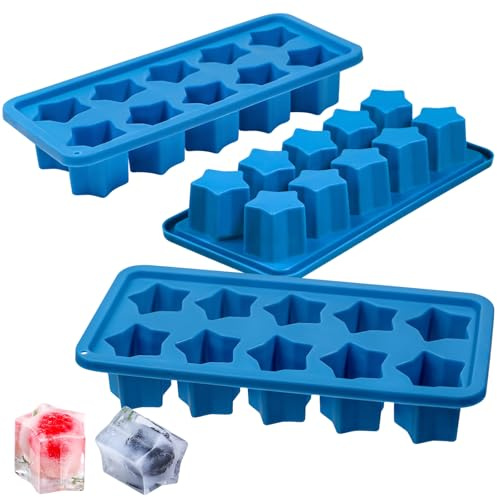 Webake Silicone Ice Cube Trays Star Shaped Ice Cube Molds for Whiskey and Cocktails, Easy Release Jelly Crayon Mold Pack of 3 Blue