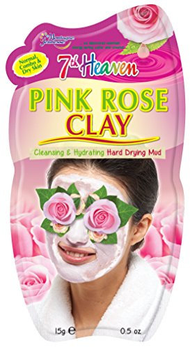 7th Heaven Pink Rose Clay Harttrocknende Schlamm-Gesichtsmaske mit Sheabutter, Damastrose und Marula-Öl zur Reinigung und Feuchtigkeit der Haut – ideal für normale, kombinierte und trockene Haut
