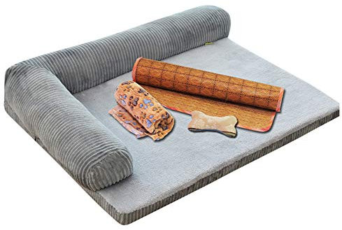 GUOCU Hundebett Hundekissen Haustierbett Hundekorb Hundesofa Waschbar Abnehmbar für Mittlere Bis Grosse Hunde Vierteiliges Set Grau Set S