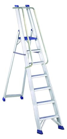 Svelt Scala Professionale in Alluminio con Corrimani (7 Gradini) | Ultra Resistente, Piattaforma e Pianetto Porta Attrezzi, EN131 D.Lgs 81/08