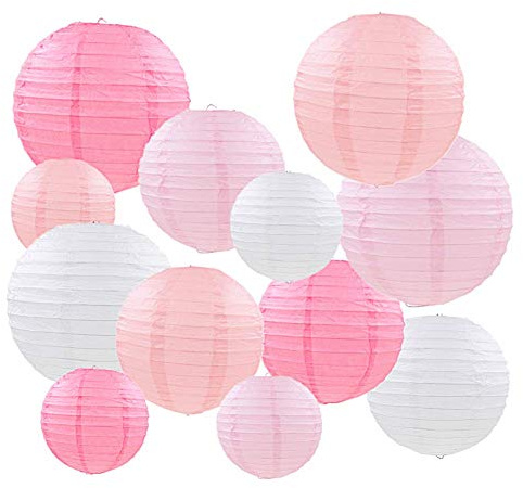Mondeer Papierlaternen, 12 STÜCKE Rosa Chinesische Runde Laterne Ballon Hängen Dekorationen mit Verschiedenen Größen für Hochzeit Geburtstag Baby Shower Party Home Decor-68 10